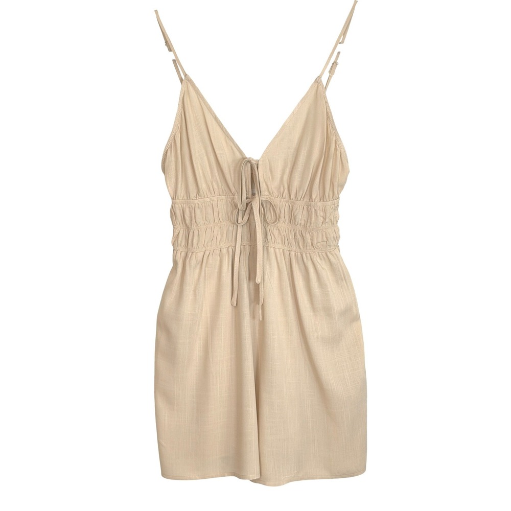 Lulus Keyhole Sleeveless Romper Smocked Tie Front Romper XS Summer Vacation
